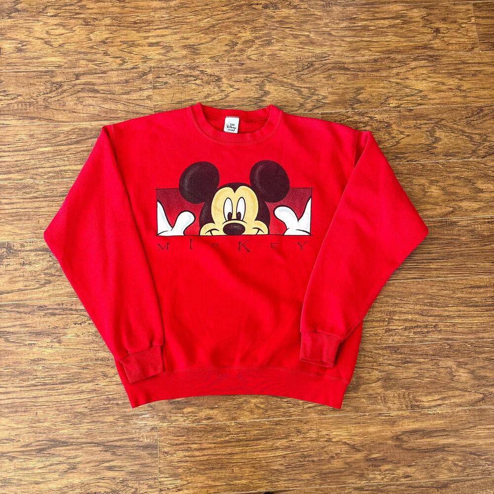 Vintage Disney Mickey Mouse 90s USA Red Graphic Crewneck Sweatshirt Medium